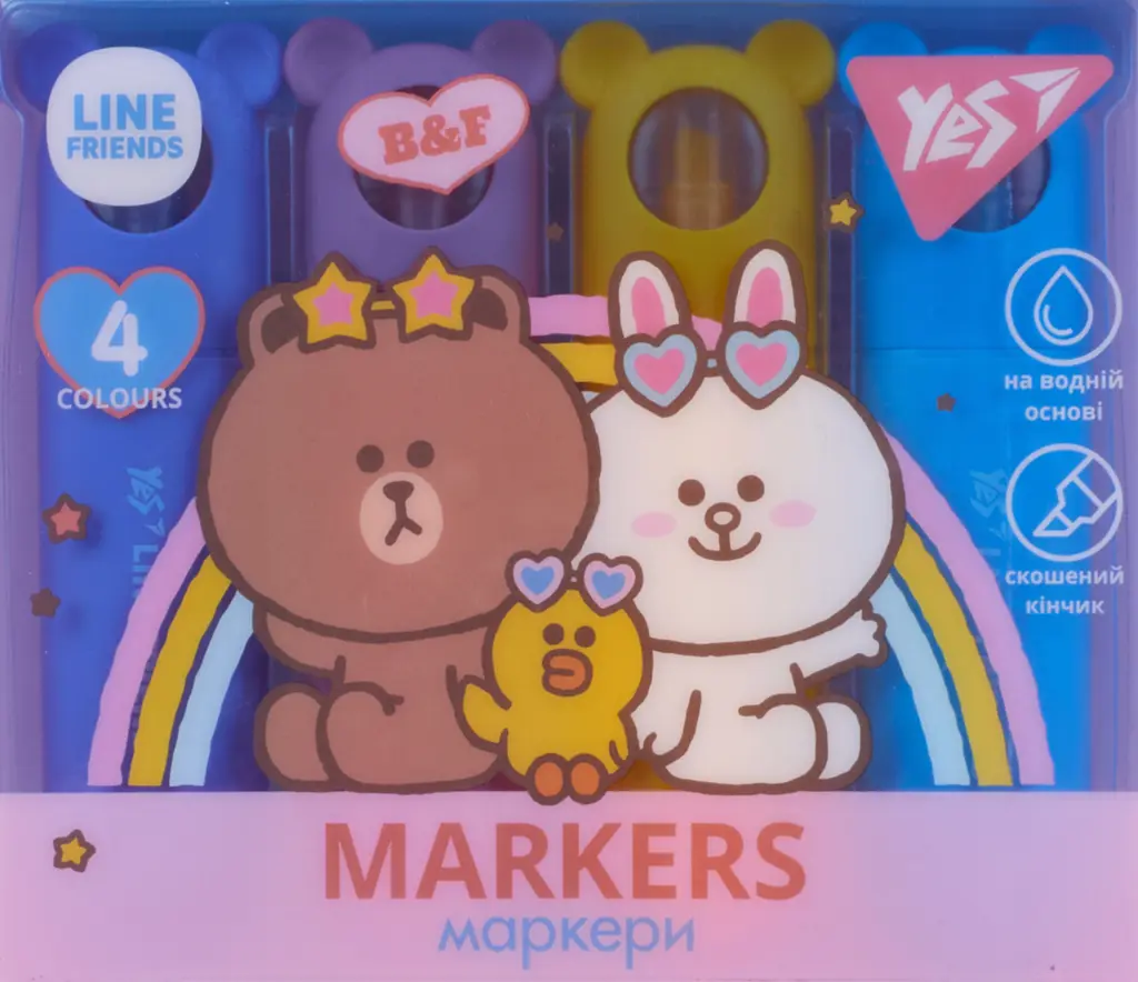 Обкладинка "Маркер текстовий Yes Line Friends в наборі 4 штуки"