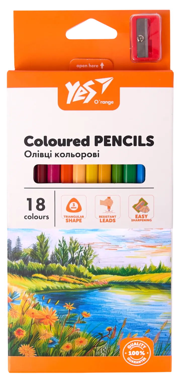 Олівці кольорові Yes 18 кольорів Orange Line з точилкою