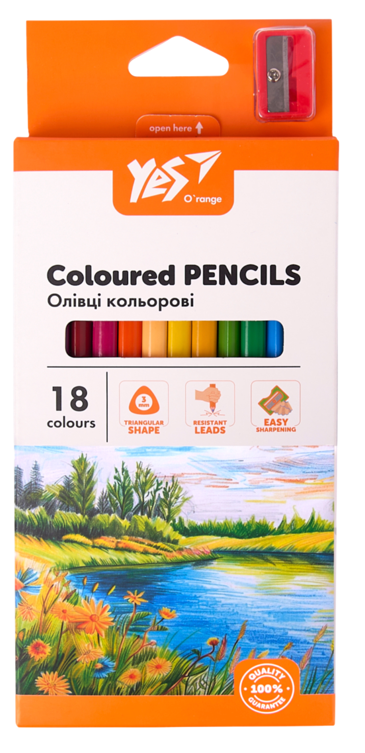 Олівці кольорові Yes 18 кольорів Orange Line з точилкою