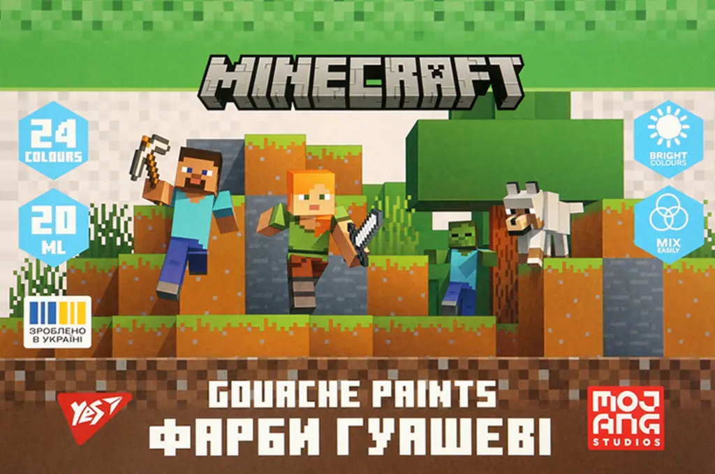Обкладинка "Фарби гуашеві Yes Minecraft 24 кольорів 20 мл"