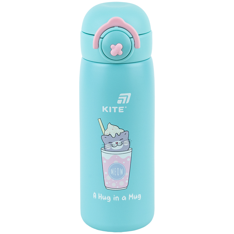 Термос з кнопкою Kite, Hug in mug, 430 мл (бірюзовий)