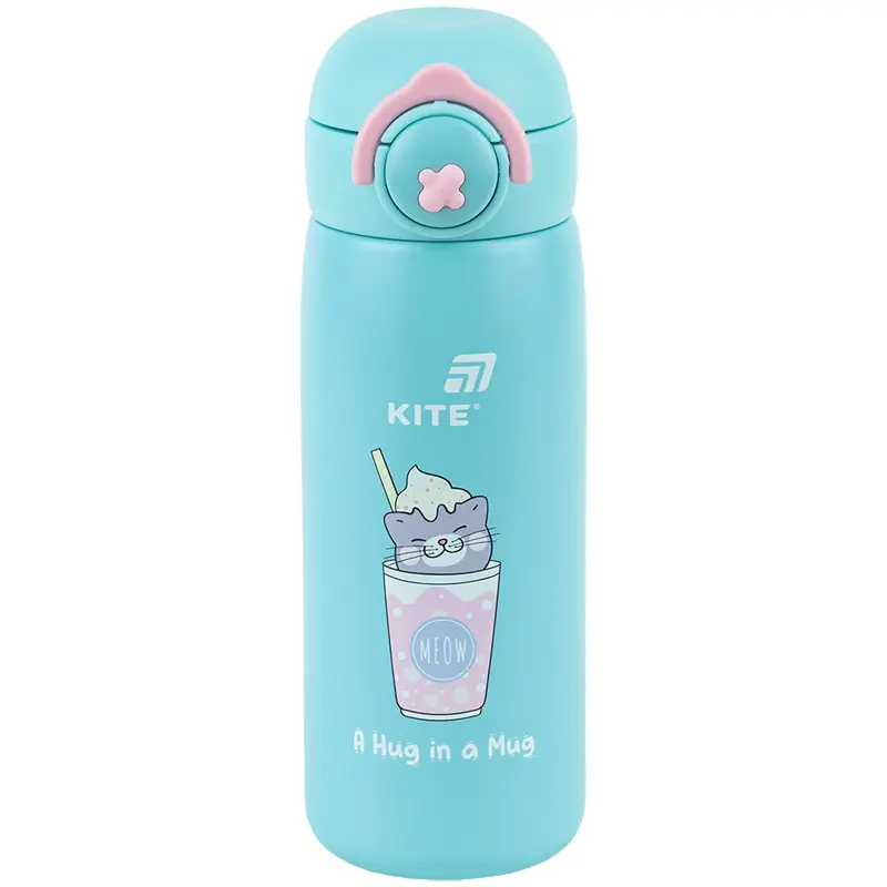 Термос з кнопкою Kite, Hug in mug, 430 мл (бірюзовий)