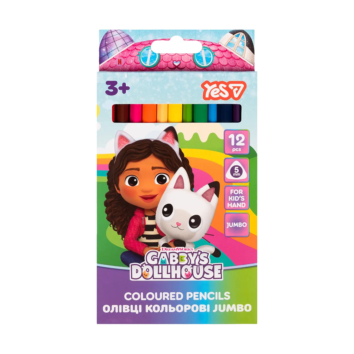 Олівці кольорові YES Gabby Dollhouse JUMBO, 12 кольорів