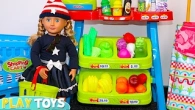 Baby Doll shopping for fruits and vegetables at the supermarket! Play Toys