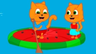 Cats Family in English - Watermelon Boat Cartoon for Kids