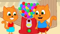 Cats Family in English - Gumball Machine Glues Cardboard Cartoon for Kids