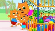 Cats Family in English - Mom Plays in the Pool With Rainbow Balls Cartoon for Kids