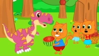 Cats Family in English - Dinosaur Treated to a Delicious Watermelon Cartoon for Kids